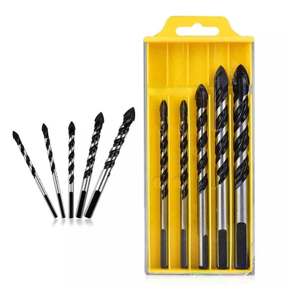 5 Piece Triangle shank extra length drill bits kit TILE BRICK CEMENT CONCRETE GLASS MASONRY ceramic drill bit
